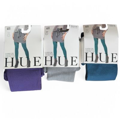 Hue Classic Rib Control Top Tights Gray Purple Blue Size 1 - 70 Denier New
